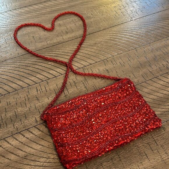 Heirloom Red Hot π Walborg Evening Purse π sparkle π & shineβπͺ© 1970s style! - Picture 3 of 17